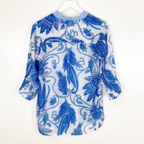 Gretchen Scott Designs Blue Printed Chain Blouse - Picture 4 of 4